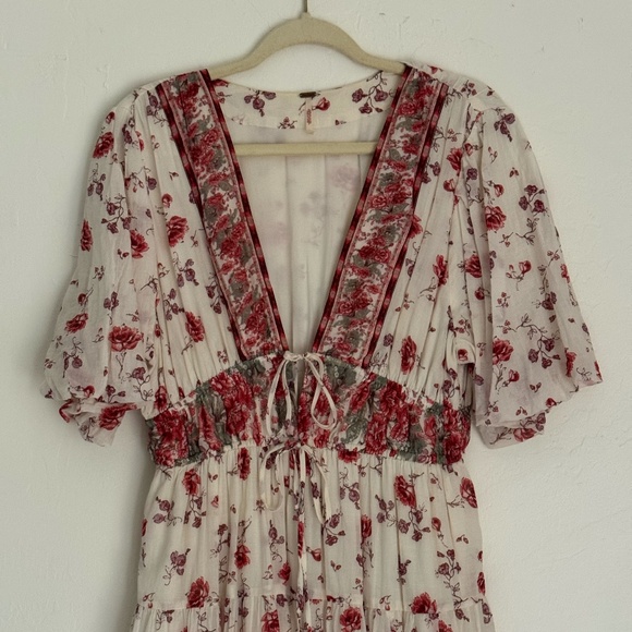 Free People Lysette Red Ivory Floral Maxi Dress - Picture 1 of 9
